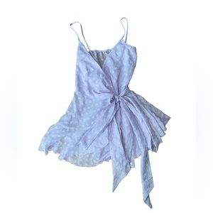 lucy in the sky lavender tie front textured mini dress
